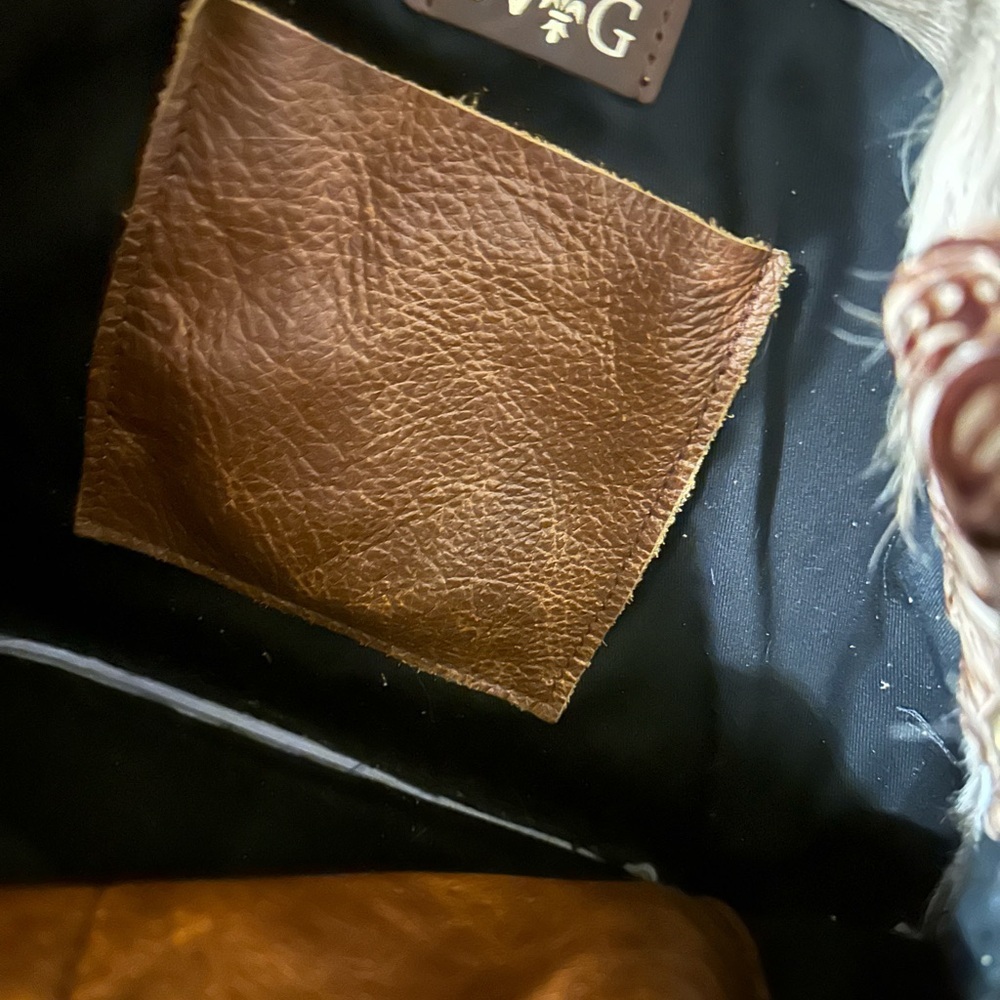 Wild Goose company cowhide and leather shoulder Bucket bag tote w Fringe - Picture 10 of 10